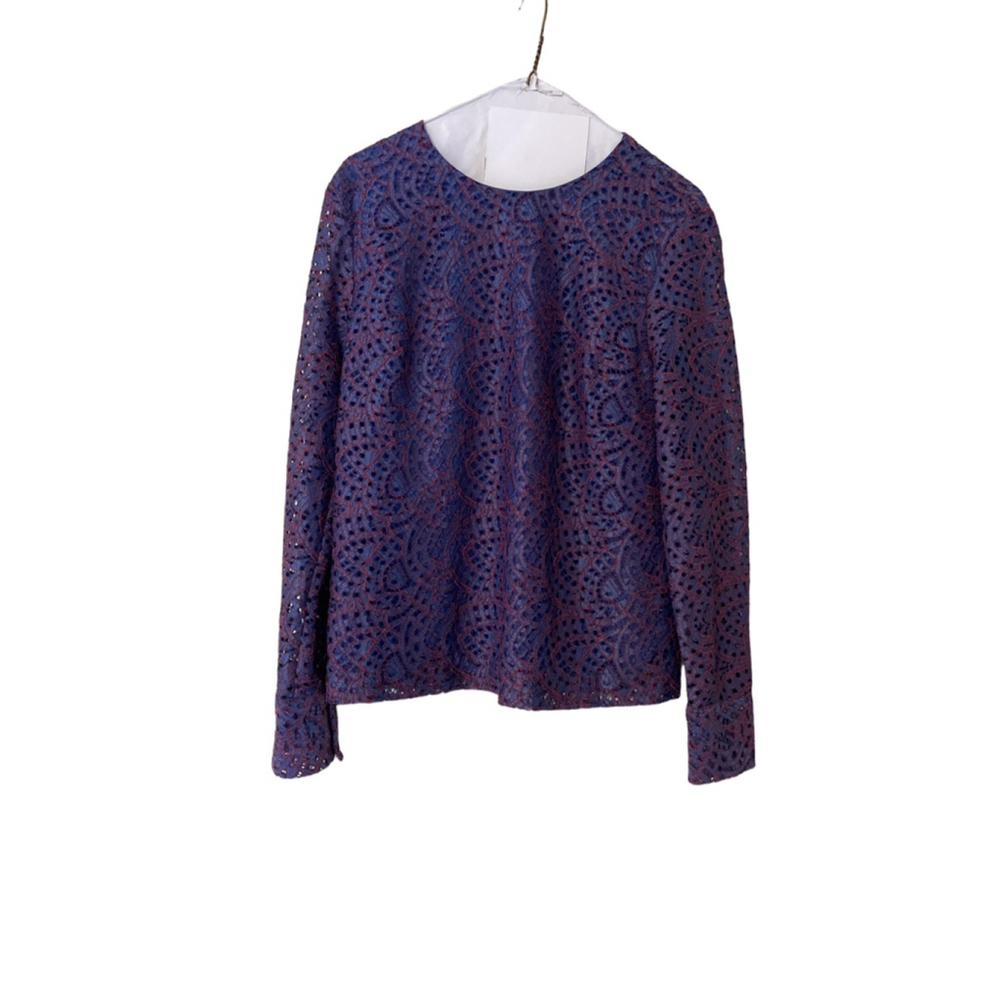 Women's Banana Republic Blue Red Eyelet Lace Top Size M